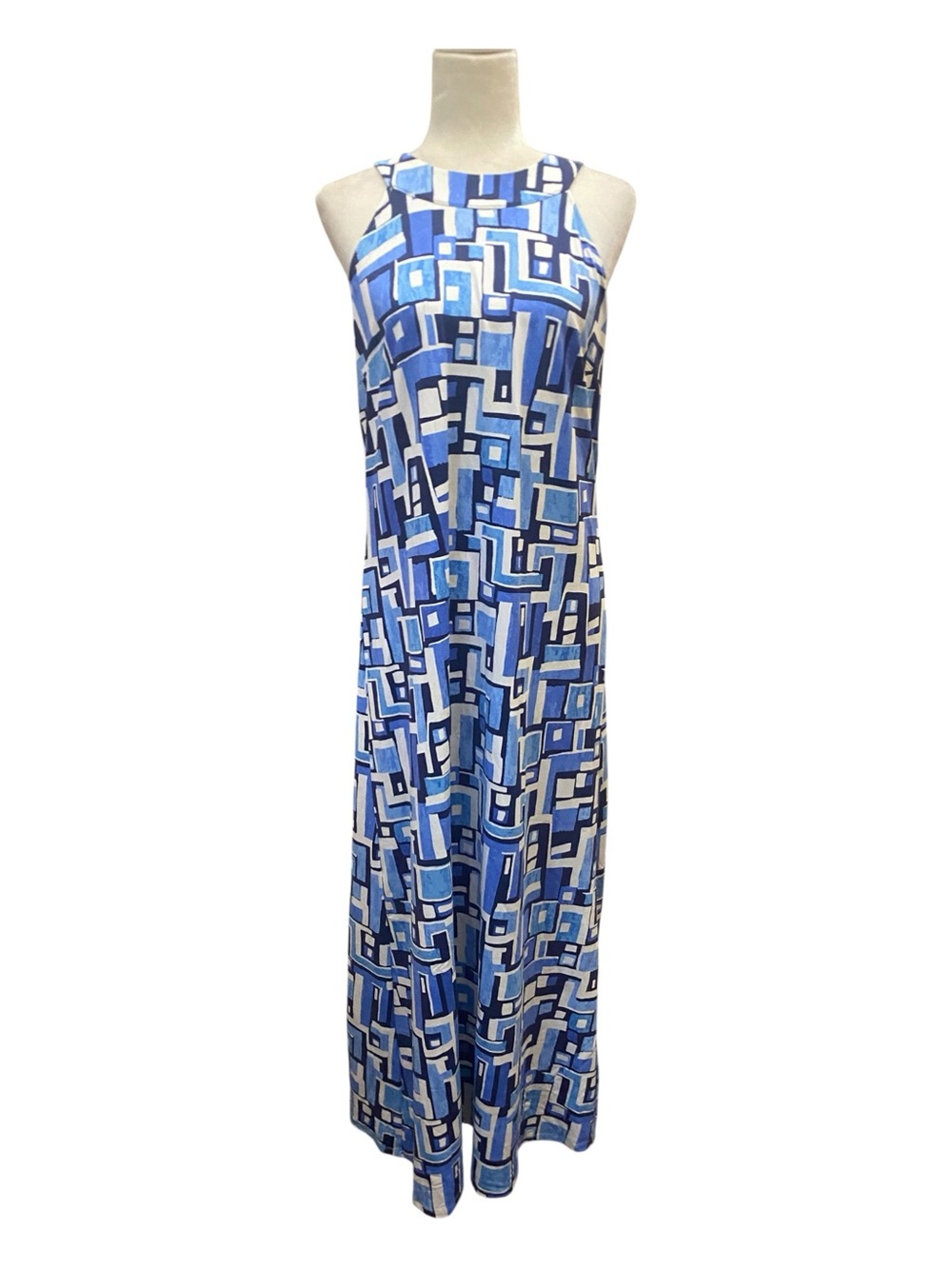 J. McLaughlin Edie Pueblo Blue Maxi Dress Size Medium Summer Catalina Cloth